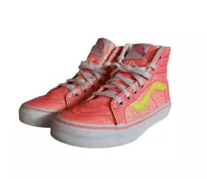 Vans Sk8 Hi Zip (Neon Glitter) Pink True White Sneakers Girls Size 2 - Picture 1 of 12