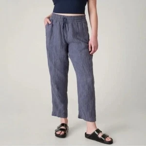 Pantaloni alla caviglia Athleta Retreat in lino a vita alta donna XL blu con coulisse leggeri - Foto 1 di 8