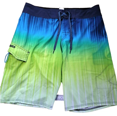 Pantalones Cortos de Surf Quiksilver Para Hombre Talla 33 Verde y Azul Gradiente Elastizados Playa Natación Foto 1 de 4