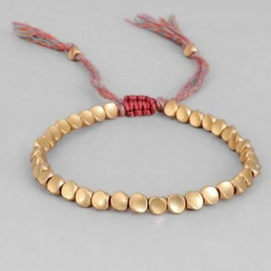Tibetan Buddhist Lucky Red Rope Copper Beaded Bracelet Women Men Handmade UK - Picture 1 of 6