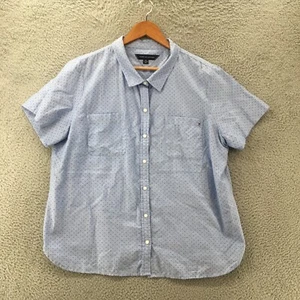 Tommy Hilfiger Casual Button Down Shirt Mens XXL Blue Polka Dot Short Sleeve - Picture 1 of 11