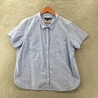 Tommy Hilfiger Casual Button Down Shirt Mens XXL Blue Polka Dot Short Sleeve - Image 1 of 4