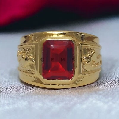 Piedras preciosas de rubí con anillo chapado en oro de plata de ley 925 para hombre #BL53 Foto 1 de 4