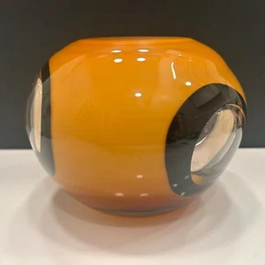 Vntg.  Murano Hand Blown Art Glass Cased Cut to Clear Windows (3) Vase Rose Bowl - Picture 1 of 12