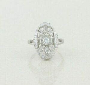 18k White Gold Diamond Art Deco Ring Size 7 1/4  Diamonds .45 tcw