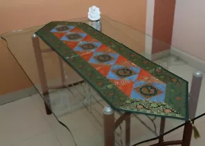 Handmade Decorative Silk Brocade Wall Tapestry-Hanging/Table Runner Dark Green - Picture 1 of 4