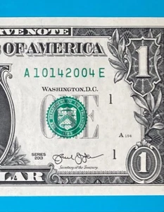 October 14, 2004 : A 10142004 E BIRTHDAY Note $1 One Dollar Bill *UNC* - Picture 1 of 3
