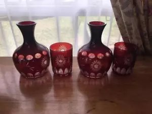 Matching Pair Ruby Flash Water Decanter and Glass Tumble Up Gorgeous - Picture 1 of 1