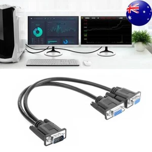 15 Pin VGA Male to 2 Female Splitter Cable Monitor Adapter Video Lead for PC TV - Afbeelding 1 van 8