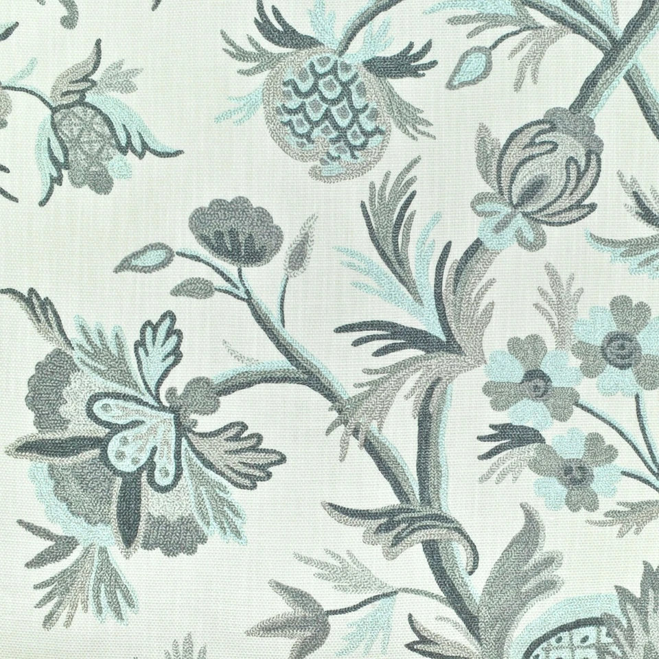 P/Kaufmann HIGHFIELD/NOM FLINT Gray Blue Cotton Floral Drapery Uph Fabric - Image 1 of 1