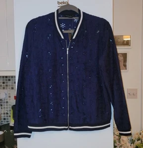 Dorothy Perkins Navy Lace/Broderie Bomber Jacket BNWT S14 - Picture 1 of 6