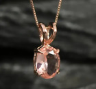 6X8mm Oval Simulated Morganite Women's Solitaire Pendant 14k Rose Gold Plated.