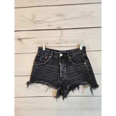 Pantalones Cortos Zara Para Mujer Negros Tiro Medio Algodón Dobladillo Crudo Botón Mosca Corte Talla 2 Foto 1 de 4