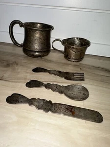 Antique Sterling Baby Cups Flatware Set Allan Adler Webster Company - Picture 1 of 23