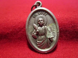 St Lucy Medal Silvertone Patron of Eyes 1" - Picture 1 of 2