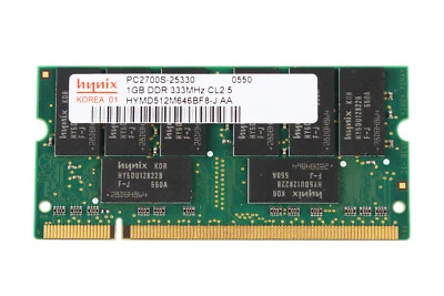 Hynix 1GB 2RX8 DDR 333MHz PC2700S 200PIN SO-DIMM Intel Laptop CPU Memory RAM - Image 1 of 4