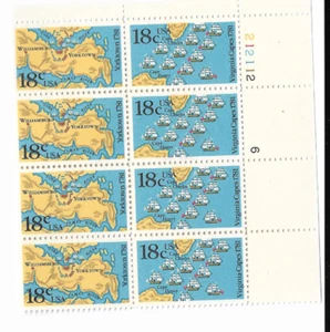 US Stamps 1937-38 Yorktown & Virginia Capes Plate Block of 8 - Picture 1 of 1