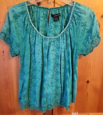 CALVIN KLEIN JEAN -  Green Short-Sleeve Embroidered Blouse Top - Size P/LG