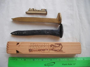 Lot of 4 Railroad Spike and Train Whistle Lines, Metal, Black, Gold, RR Track - Picture 1 of 10