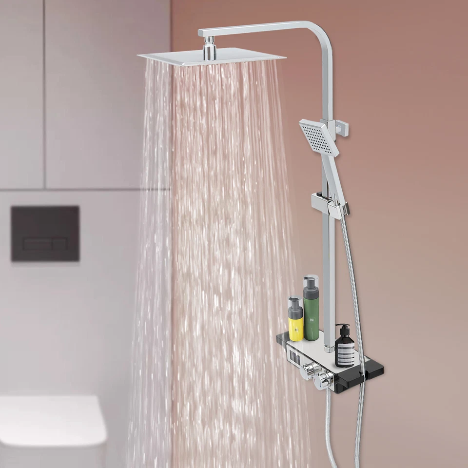 Shower System with Thermostatic Shower Fittings Rain Shower Shower Set Hand Shower Chrome - Image 1 of 4