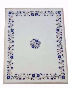 20" x 16" Pietra Dura Lapis Floral Inlay Marble side Table Top Handmade Work - Picture 1 of 1