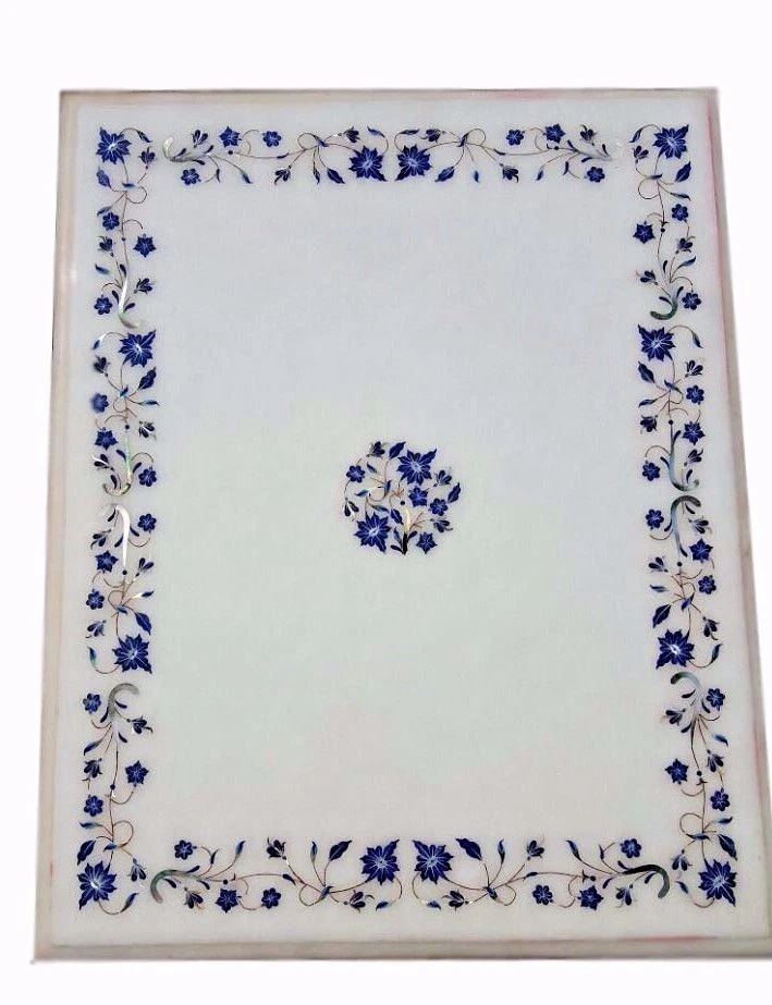 20" x 16" Pietra Dura Lapis Floral Inlay Marble side Table Top Handmade Work - Image 1 of 1