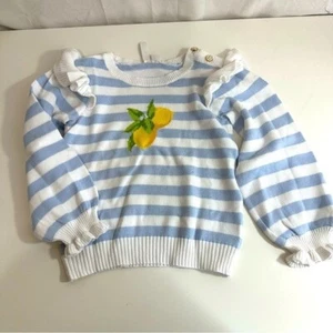 Janie and Jack Girls Blue and White Striped Sweater with Lemon Design Size 3 - Picture 1 of 7