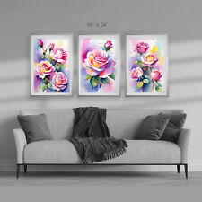 Information Products 16"х24"3pcs Digital Art Watercolor Pink Gold Roses/Download