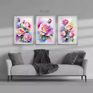 Information Products 16"х24"3pcs Digital Art Watercolor Pink Gold Roses/Download - Picture 1 of 9