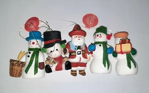 Vntg Silvestri Handcrafted Ceramic Santa & Snowmen Christmas Ornaments Lots Of 5 - Picture 1 of 12