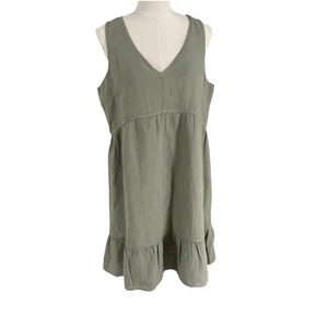 Cynthia Rowley Womens Linen Mini Dress Large Sage Green Ruffle Lagenlook Coastal - Picture 1 of 7
