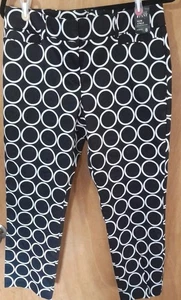 NY & C 7th Avenue Pant/ Slim Ankle Stretch Size 8/Black-White Circles POCKETS  - Picture 1 of 14