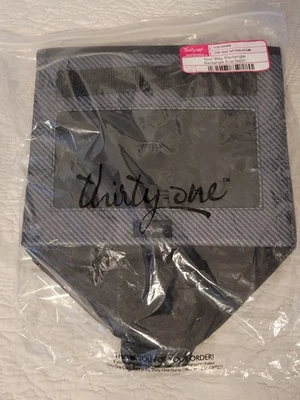 Thirty One Your Way Rectangle Organizer Bin Black Twill Stripe With Chalkboard - Image 1 of 4