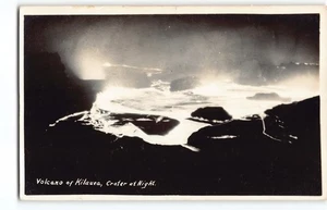 Night View Lava Flow Kilauea Volcano~B/W RPPC Postcard Hawaii National Park -P1 - Picture 1 of 4