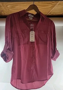 Express The Portofino Camicia Rosa Trasparente Blusa con bottoni leggera Taglia XS - Foto 1 di 13