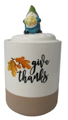 Tarro de cerámica GNOME Thanksgiving Give Thanks cosecha de otoño Foto 1 de 4