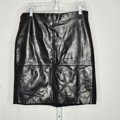 Falda lápiz Talbots Petites cuero negro piel de cordero panel frontal forrada trasera 12P Foto 1 de 4