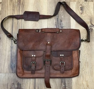 Vintage Original Sun Distressed Oiled Leather Messenger Bag Briefcase - Picture 1 of 13