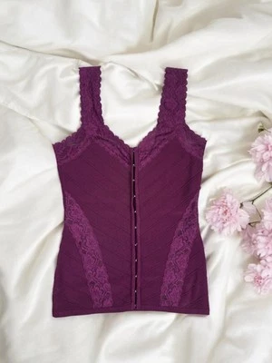 Purple Lace Ribbed Tank Top Bustier Hook & Eye Y2K Fairy Goth Steampunk Glam XS - Image 1 of 4