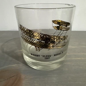 Vintage Plane Bar glass tumbler 3 1/2" Wright “Flyer” Model A 1907 MCM bar wear - Picture 1 of 12