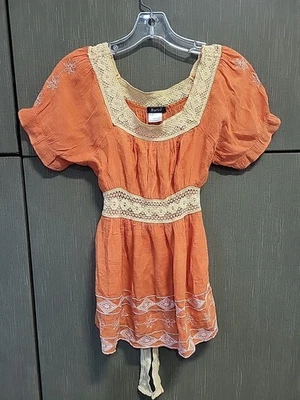 Blusa Top Med Y2k Bebé Muñeca Lechera Coral Naranja Hada Encaje Algodón Bordado Foto 1 de 4
