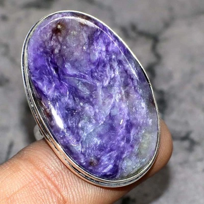 Anillo Charoite Chapado en Plata 925 Piedras Preciosas Hecho a Mano EE. UU. 6 Nueva Llegada GW Foto 1 de 3