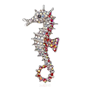 Sparkling Red Seahorse Brooch Rhinestone Crystal Ocean Pin Summer Jewelry Gift - Picture 1 of 14