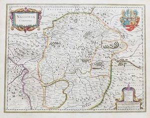 Ducado de Nassau Siegen Coblenza Diez Herborn Renania-Palatinado mapa azul 1640 - Imagen 1 de 1