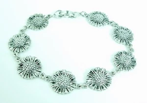 Beautiful Sunflowers Antique Silver plated Bracelet Or Anklet Choose Your Size - Picture 1 of 1