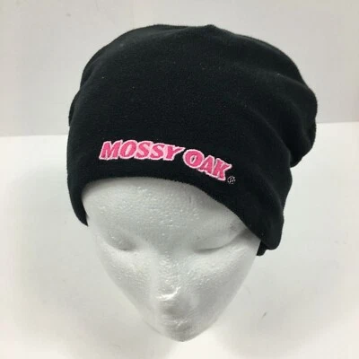 Mossy Oak Women's Beanie Stocking Hat Cap Black with Pink and White Lettering - Image 1 of 3