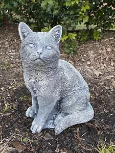 Grey Cat Statue Sitting Memorial Ornament Animal Concrete Garden Australian Made - Bild 1 von 5