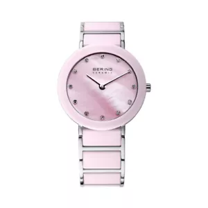 Bering Time Ceramic Silver Steel and Pink Ceramic Links Women's Watch. 11422-999 - Picture 1 of 6
