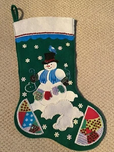 Completed Felt Christmas Stocking Snowman Sequins - Bild 1 von 1