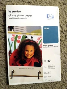 HP Premium Glossy Photo Paper 20 Sheets 4x6 Sealed Box 2003 Inkjet Q1988A - Afbeelding 1 van 2